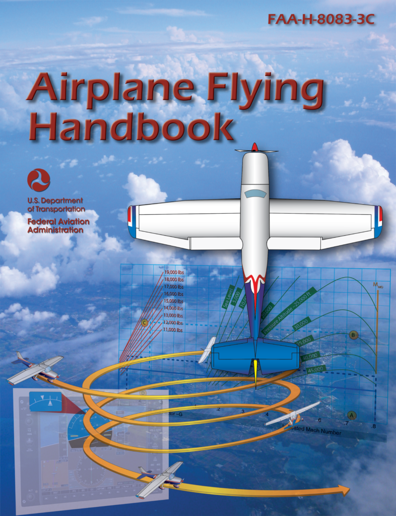 . Front cover of the pilot's handbook of aeronautical knowledge, displaying an airplane image and the title prominently.